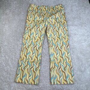 J. McLaughlin Ivy Crop Flare Pants Yellow Blue Print Womens 12